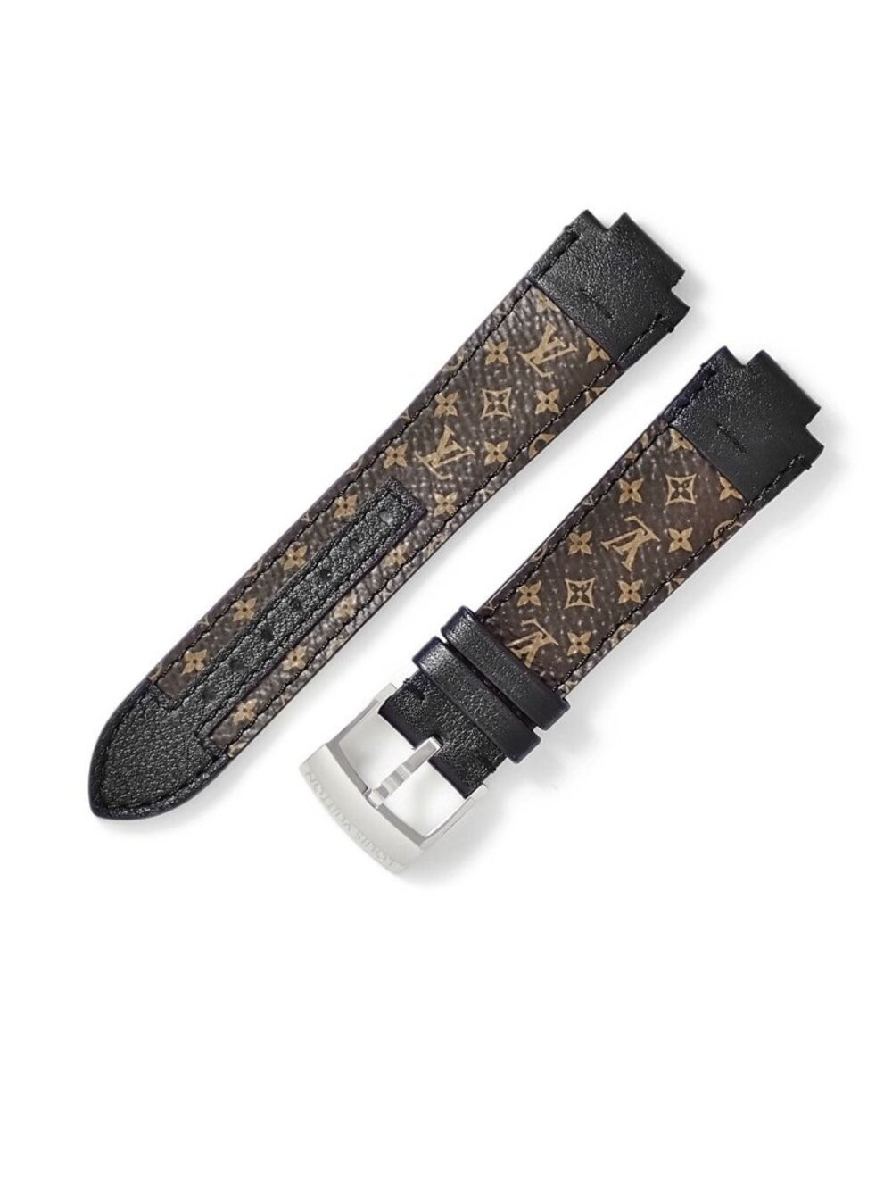 Louis Vuitton Watch Parts Tambour Leather Band Stainless Steel Brown Strap SS